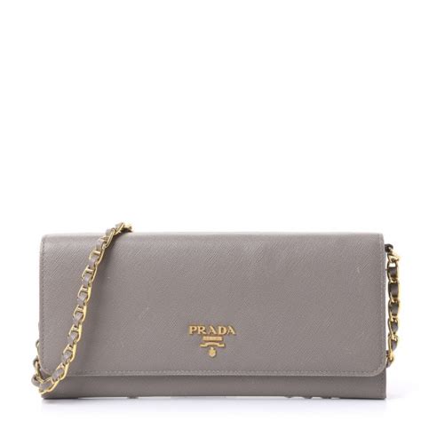 PRADA Saffiano Metal Oro Chain Wallet Argilla 